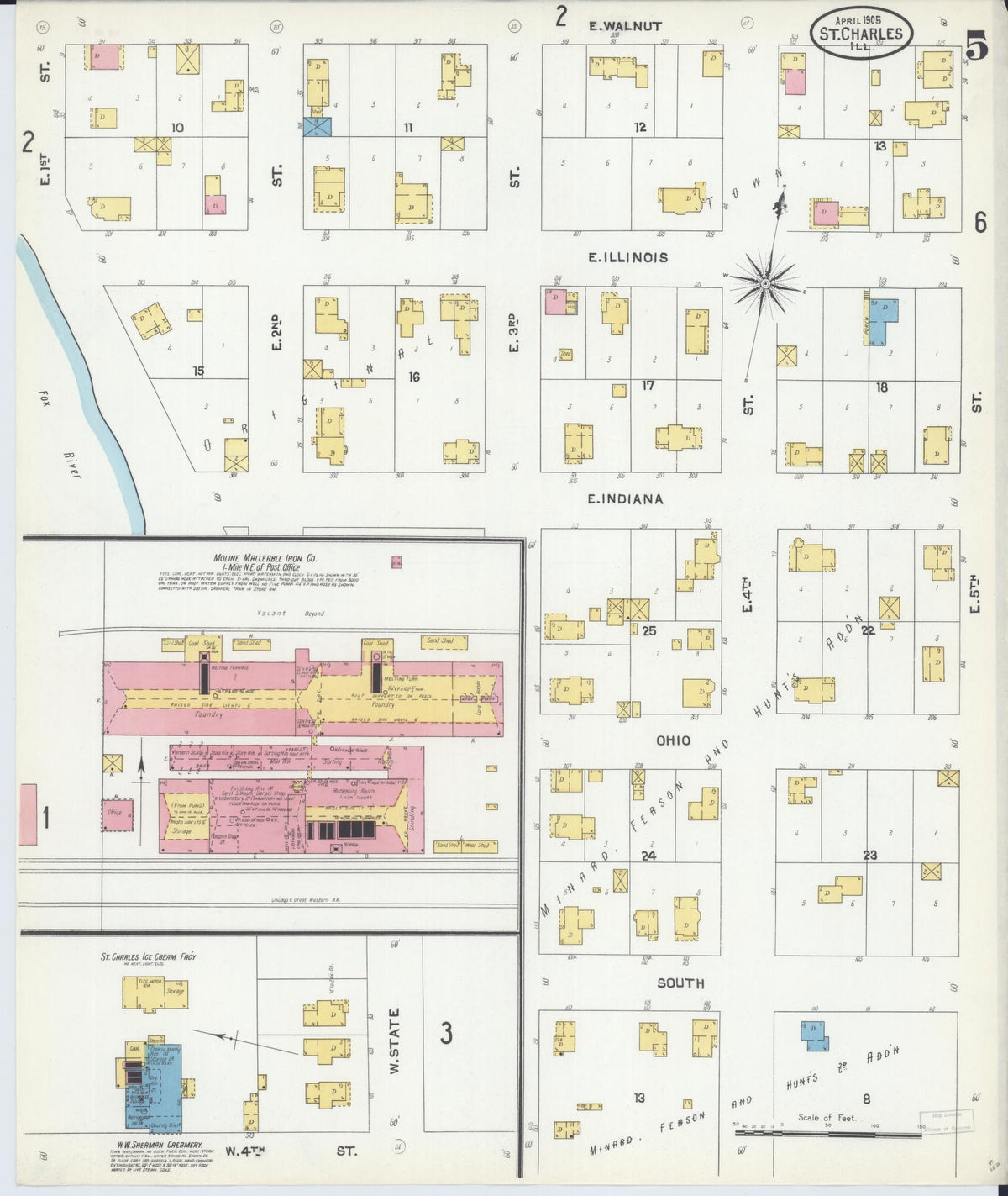 Sanborn Fire Insurance Map from Saint Charles, Kane County, Illinois (1905), Sheet #0005 - Complete Map Set gallery image, historic Sanborn map, vintage wall art, Illinois Illinois