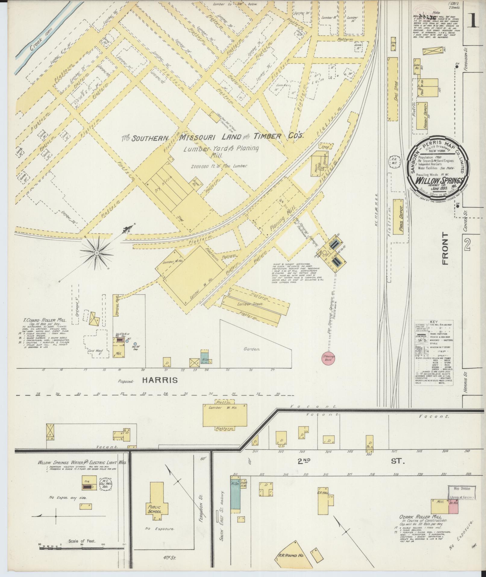 Sanborn Fire Insurance Map from Willow Springs, Howell County, Missouri (1893), Sheet #0001 - Historic Sanborn Fire Insurance Map Print, vintage old map wall art, antique decor, genealogy gift, Missouri Missouri map