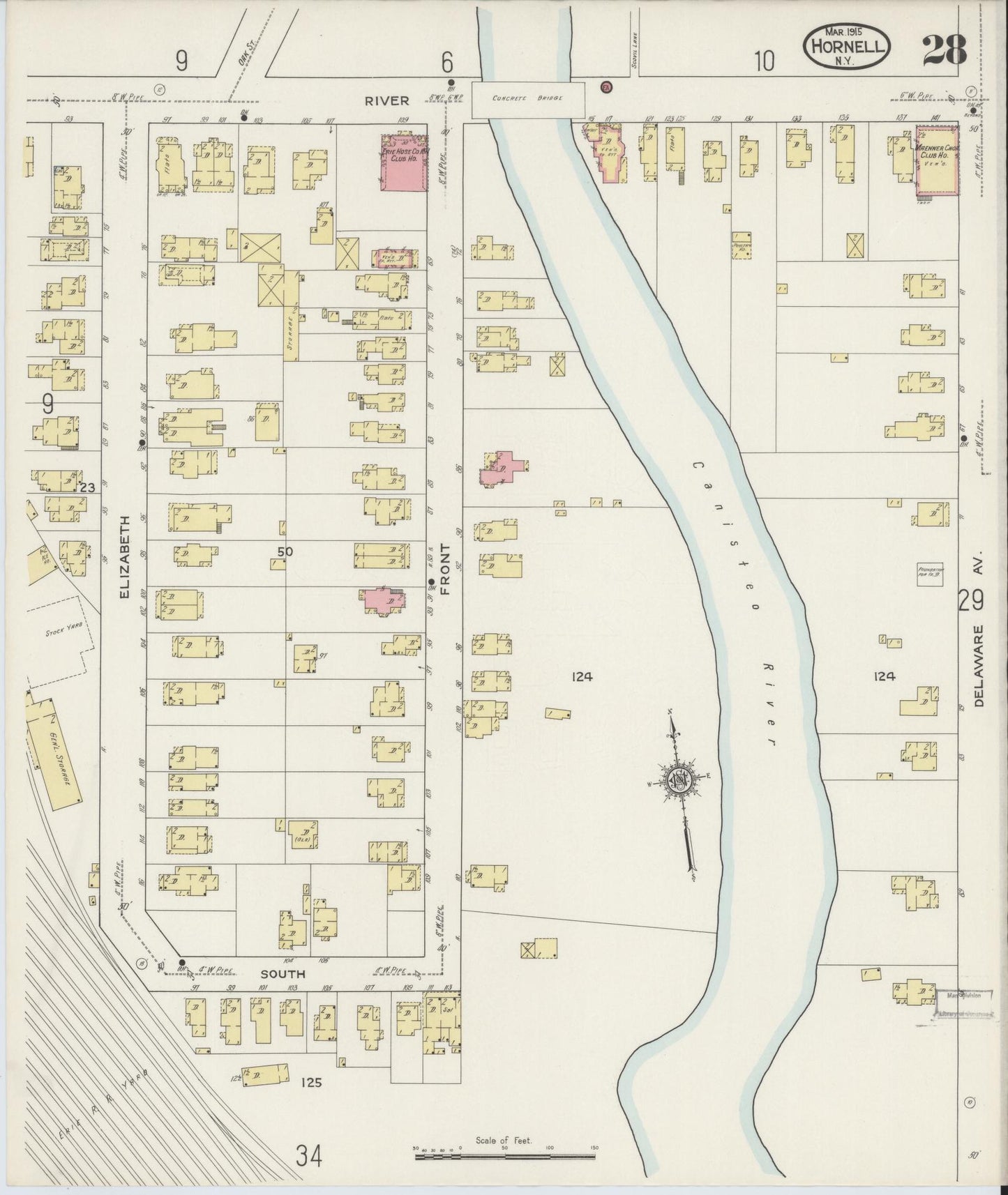 Sanborn Fire Insurance Map from Hornell, Steuben County, New York (1915), Sheet #0028 - Historic Sanborn Fire Insurance Map Print, vintage old map wall art, antique decor, genealogy gift, New York New York map