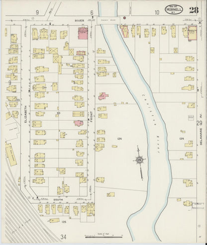 Sanborn Fire Insurance Map from Hornell, Steuben County, New York (1915), Sheet #0028 - Historic Sanborn Fire Insurance Map Print, vintage old map wall art, antique decor, genealogy gift, New York New York map