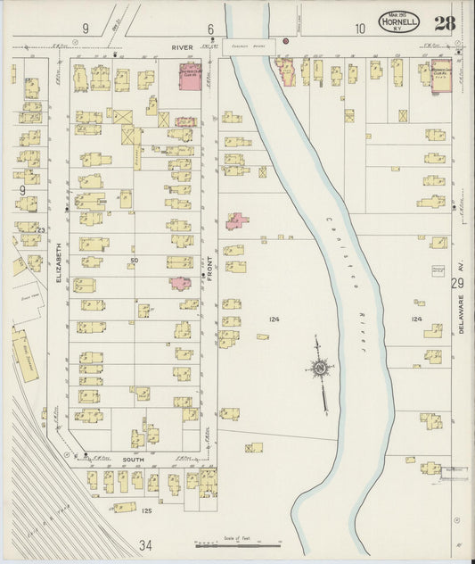 Sanborn Fire Insurance Map from Hornell, Steuben County, New York (1915), Sheet #0028 - Historic Sanborn Fire Insurance Map Print, vintage old map wall art, antique decor, genealogy gift, New York New York map
