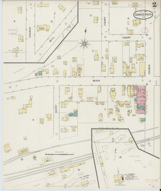 Sanborn Fire Insurance Map from Canaseraga, Allegany County, New York (1894), Sheet #0002 - Historic Sanborn Fire Insurance Map Print, vintage old map wall art, antique decor, genealogy gift, New York New York map