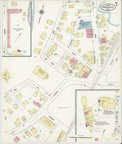 Sanborn Fire Insurance Map from Winchester, Middlesex County, Massachusetts (1910), Sheet #0007 - Historic Sanborn Fire Insurance Map Print, vintage old map wall art, antique decor, genealogy gift, Massachusetts Massachusetts map