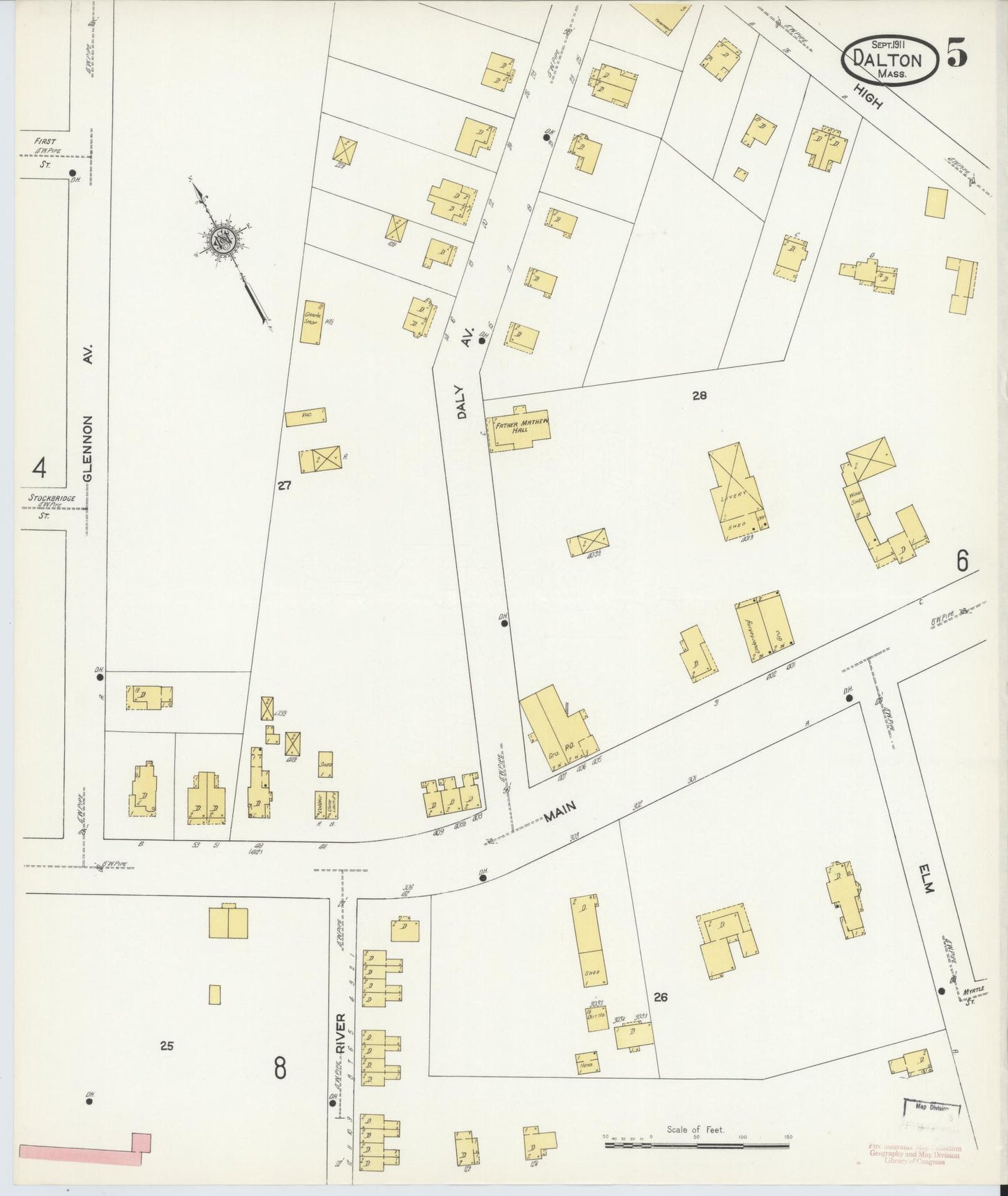 Sanborn Fire Insurance Map from Dalton, Berkshire County, Massachusetts (1911), Sheet #0005 - Historic Sanborn Fire Insurance Map Print, vintage old map wall art, antique decor, genealogy gift, Massachusetts Massachusetts map