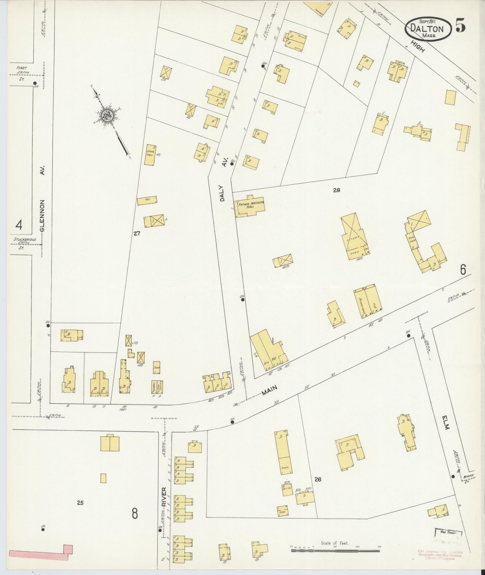 Sanborn Fire Insurance Map from Dalton, Berkshire County, Massachusetts (1911), Sheet #0005 - Historic Sanborn Fire Insurance Map Print, vintage old map wall art, antique decor, genealogy gift, Massachusetts Massachusetts map