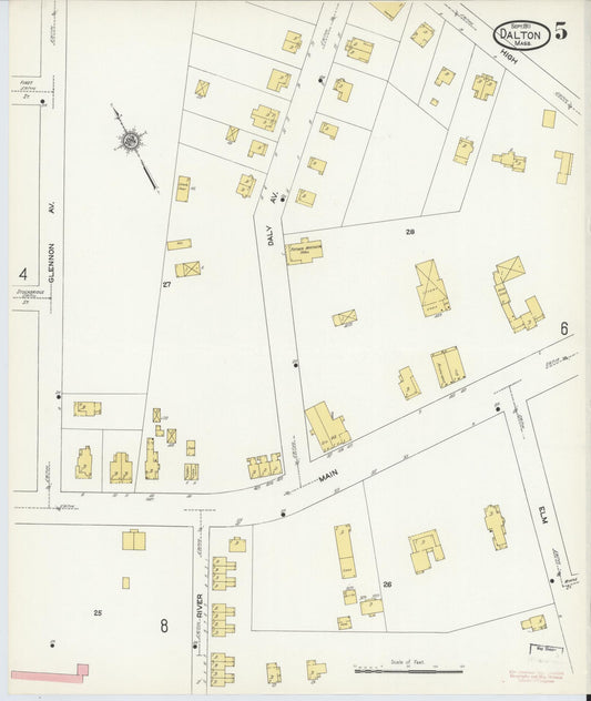 Sanborn Fire Insurance Map from Dalton, Berkshire County, Massachusetts (1911), Sheet #0005 - Historic Sanborn Fire Insurance Map Print, vintage old map wall art, antique decor, genealogy gift, Massachusetts Massachusetts map