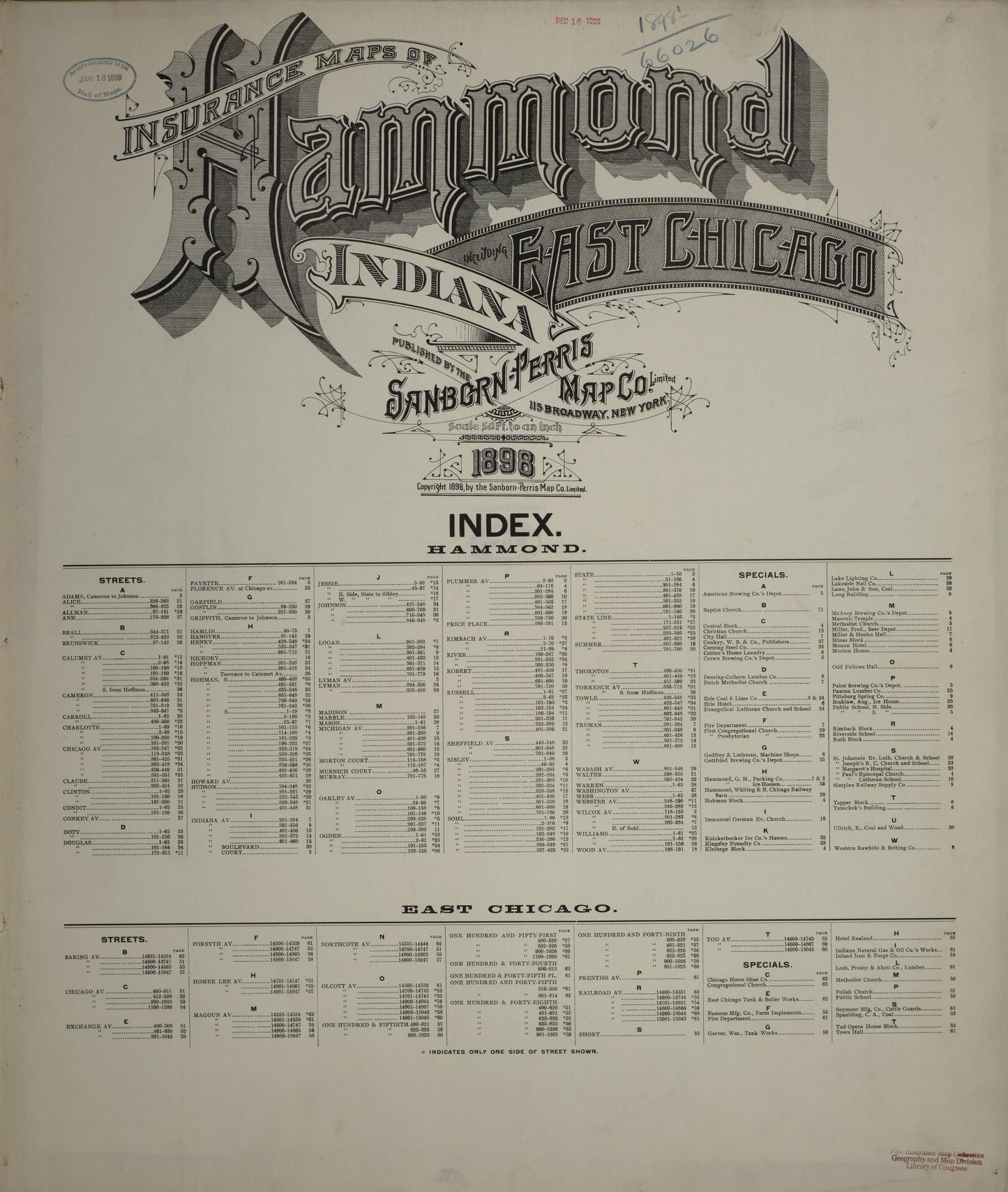 Sanborn Fire Insurance Map from Hammond, Lake County, Indiana. (1898) – Historic Sanborn Fire Insurance Map Print