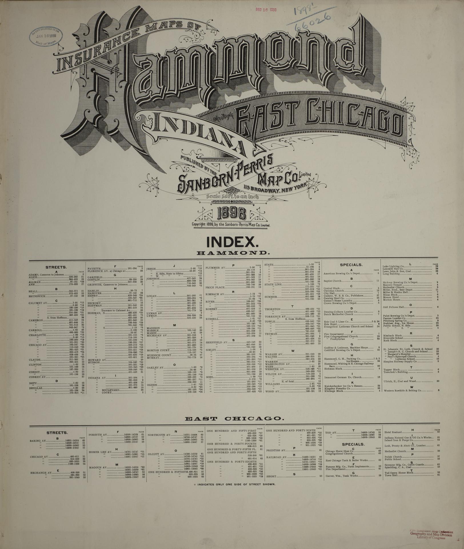 Sanborn Fire Insurance Map from Hammond, Lake County, Indiana. (1898) – Historic Sanborn Fire Insurance Map Print