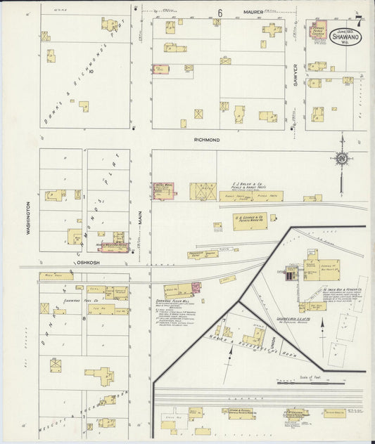 Sanborn Fire Insurance Map from Shawano, Shawano County, Wisconsin (1913), Sheet #0007 - Historic Sanborn Fire Insurance Map Print, vintage old map wall art, antique decor, genealogy gift, Wisconsin Wisconsin map