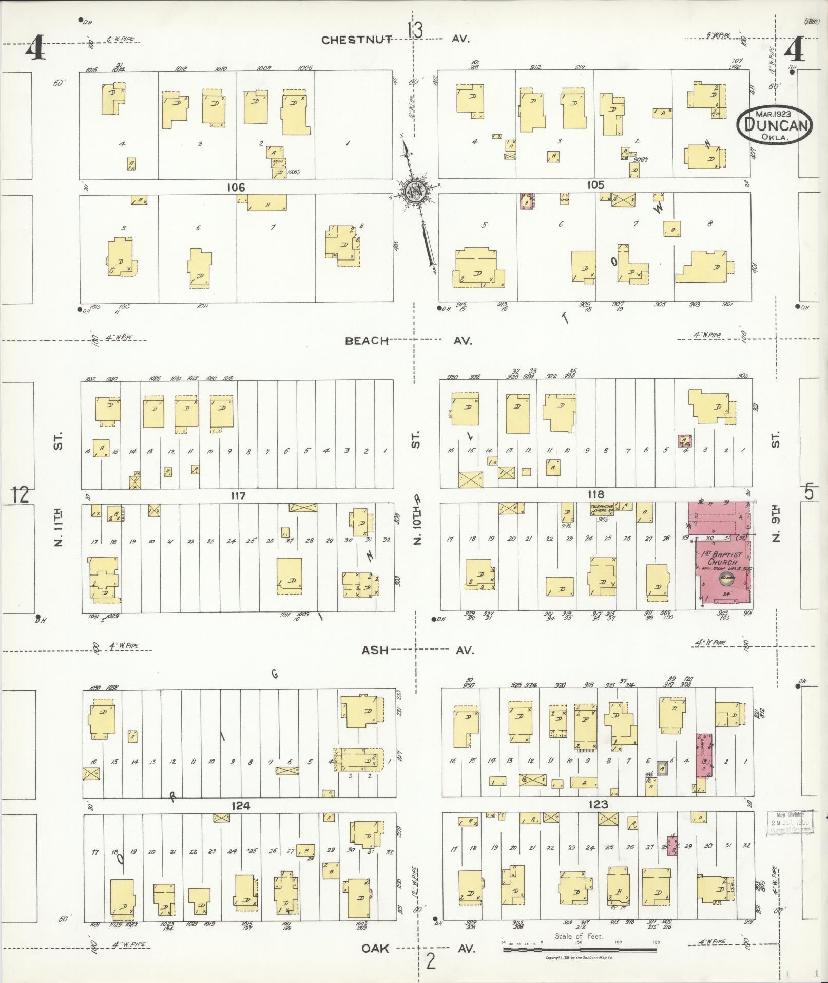 Sanborn Fire Insurance Map from Duncan, Stephens County, Oklahoma (1923), Sheet #0004 - Complete Map Set gallery image, historic Sanborn map, vintage wall art, Oklahoma Oklahoma