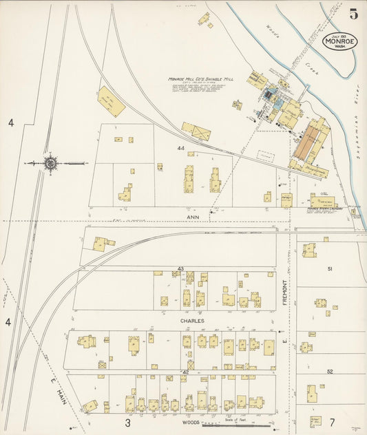 Sanborn Fire Insurance Map from Monroe, Snohomish County, Washington (1913), Sheet #0005 - Historic Sanborn Fire Insurance Map Print, vintage old map wall art, antique decor, genealogy gift, Washington Washington map