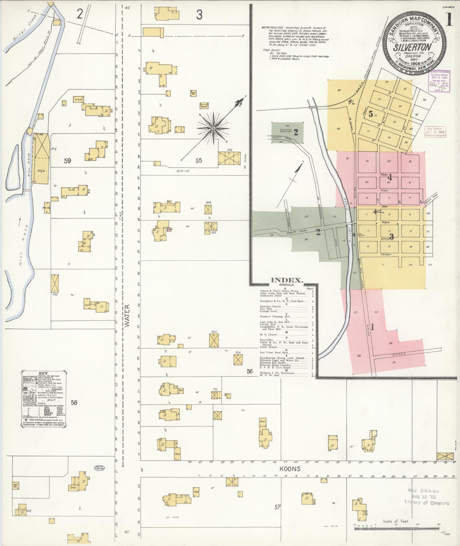 Sanborn Fire Insurance Map from Silverton, Marion County, Oregon (1906), Sheet #0001 - Complete Map Set gallery image, historic Sanborn map, vintage wall art, Oregon Oregon