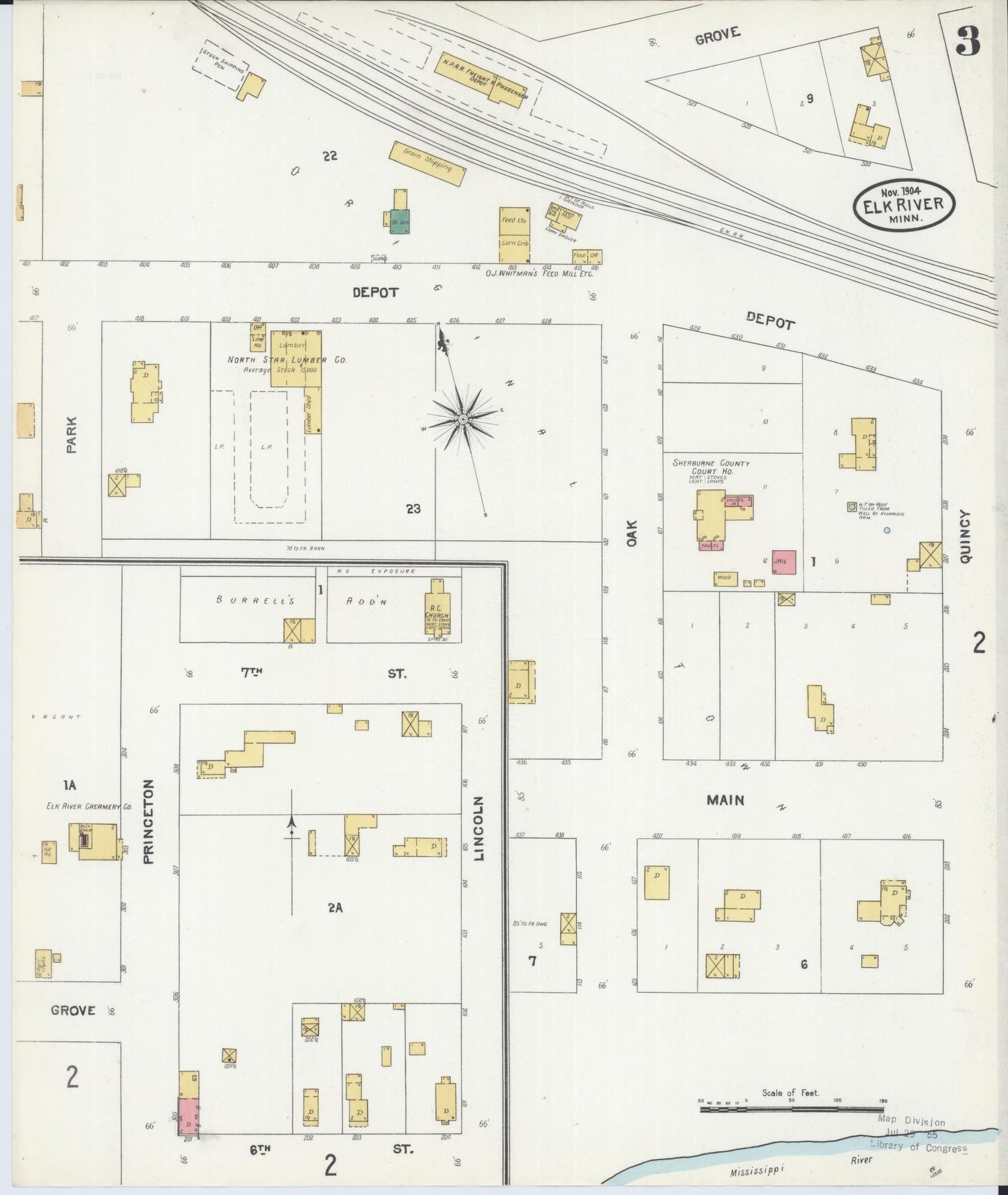 Sanborn Fire Insurance Map from Elk River, Sherburne County, Minnesota (1905), Sheet #0003 - Historic Sanborn Fire Insurance Map Print, vintage old map wall art, antique decor, genealogy gift, Minnesota Minnesota map