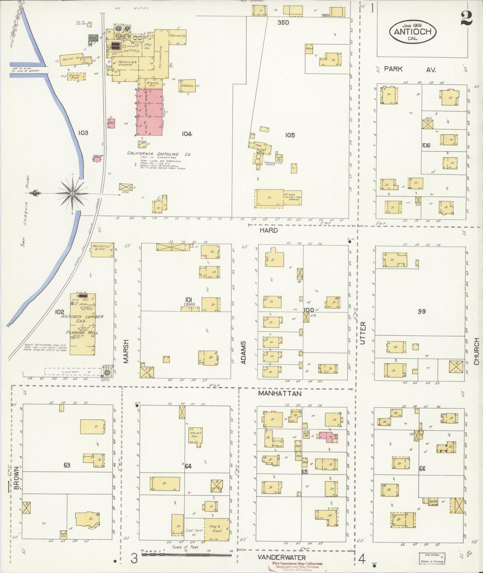 Sanborn Fire Insurance Map from Antioch, Contra Costa County, California (1908), Sheet #0002 - Historic Sanborn Fire Insurance Map Print, vintage old map wall art, antique decor, genealogy gift, California California map