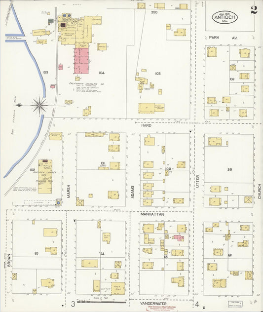 Sanborn Fire Insurance Map from Antioch, Contra Costa County, California (1908), Sheet #0002 - Historic Sanborn Fire Insurance Map Print, vintage old map wall art, antique decor, genealogy gift, California California map