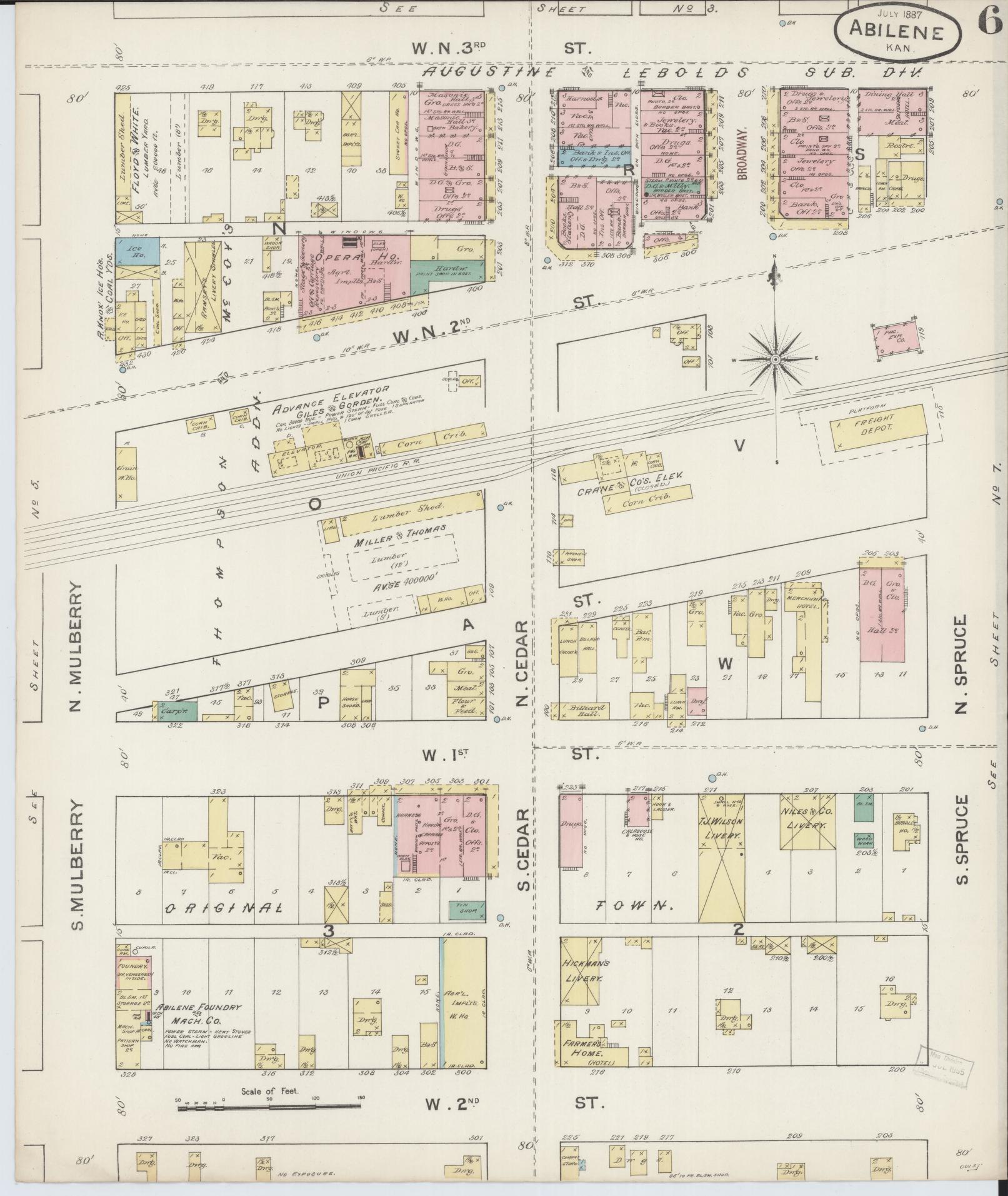 Sanborn Fire Insurance Map from Abilene, Dickinson County, Kansas (1887), Sheet #0006 - Complete Map Set gallery image, historic Sanborn map, vintage wall art, Kansas Kansas