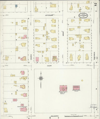 Sanborn Fire Insurance Map from Elkhorn, Walworth County, Wisconsin (1911), Sheet #0002 - Historic Sanborn Fire Insurance Map Print, vintage old map wall art, antique decor, genealogy gift, Wisconsin Wisconsin map