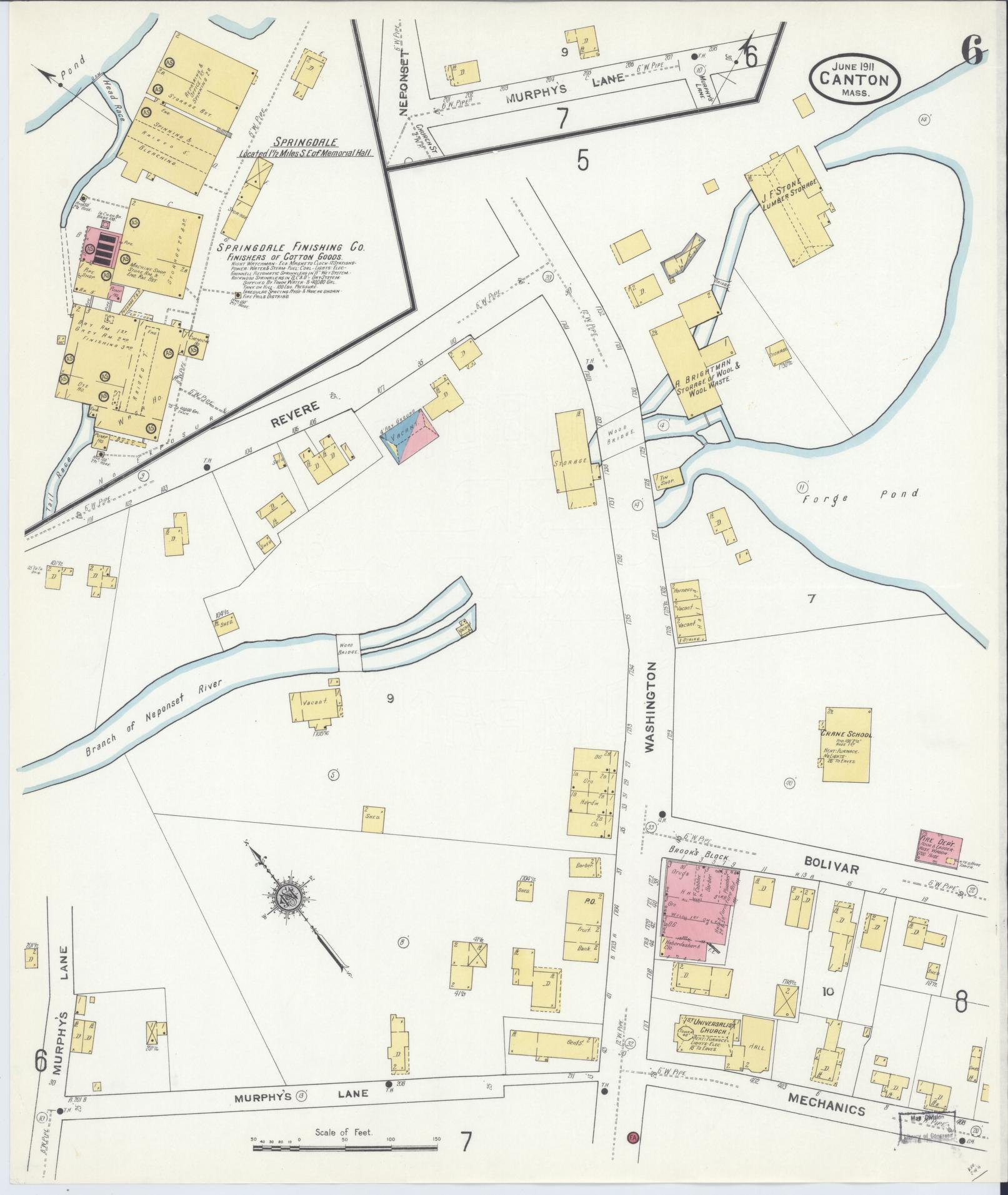 Sanborn Fire Insurance Map from Canton, Norfolk County, Massachusetts (1911), Sheet #0006 - Historic Sanborn Fire Insurance Map Print, vintage old map wall art, antique decor, genealogy gift, Massachusetts Massachusetts map