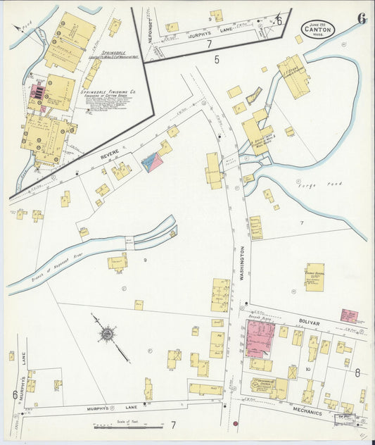 Sanborn Fire Insurance Map from Canton, Norfolk County, Massachusetts (1911), Sheet #0006 - Historic Sanborn Fire Insurance Map Print, vintage old map wall art, antique decor, genealogy gift, Massachusetts Massachusetts map