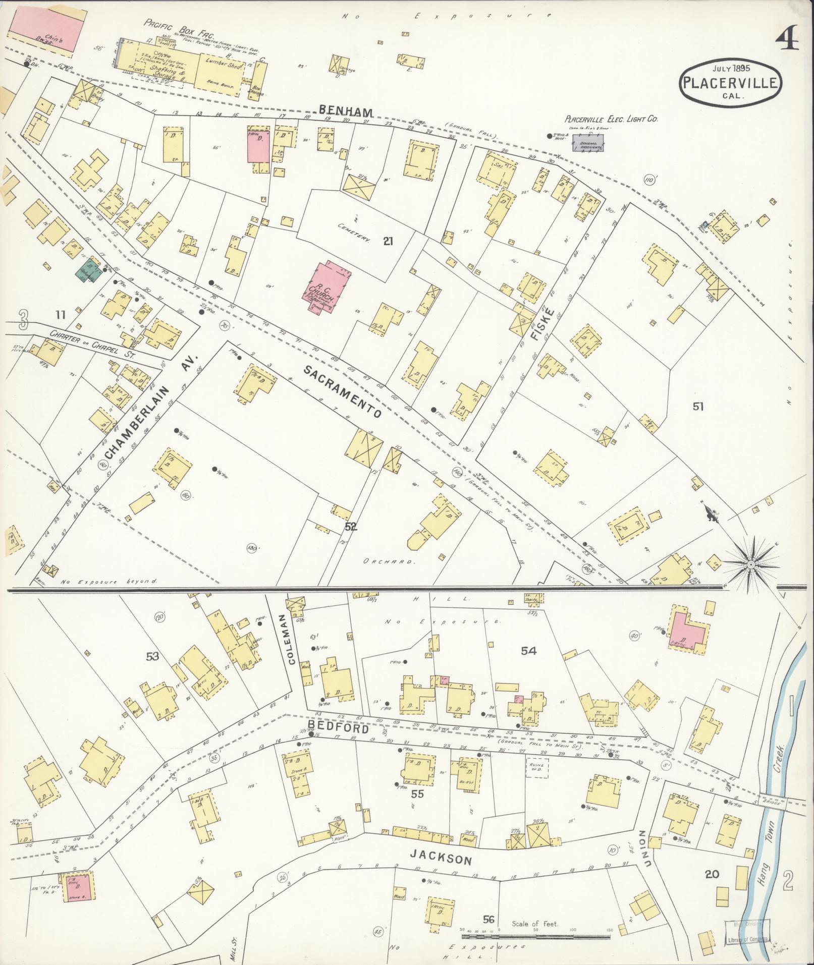Sanborn Fire Insurance Map from Placerville, El Dorado County, California (1895), Sheet #0004 - Complete Map Set gallery image, historic Sanborn map, vintage wall art, California California