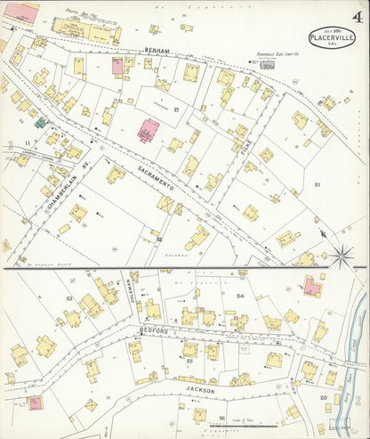 Sanborn Fire Insurance Map from Placerville, El Dorado County, California (1895), Sheet #0004 - Complete Map Set gallery image, historic Sanborn map, vintage wall art, California California