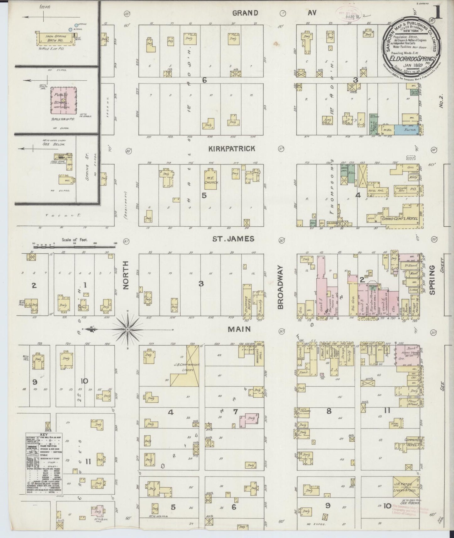 Sanborn Fire Insurance Map from Eldorado Springs, Cedar County, Missouri (1889), Sheet #0001 - Complete Map Set gallery image, historic Sanborn map, vintage wall art, Missouri Missouri