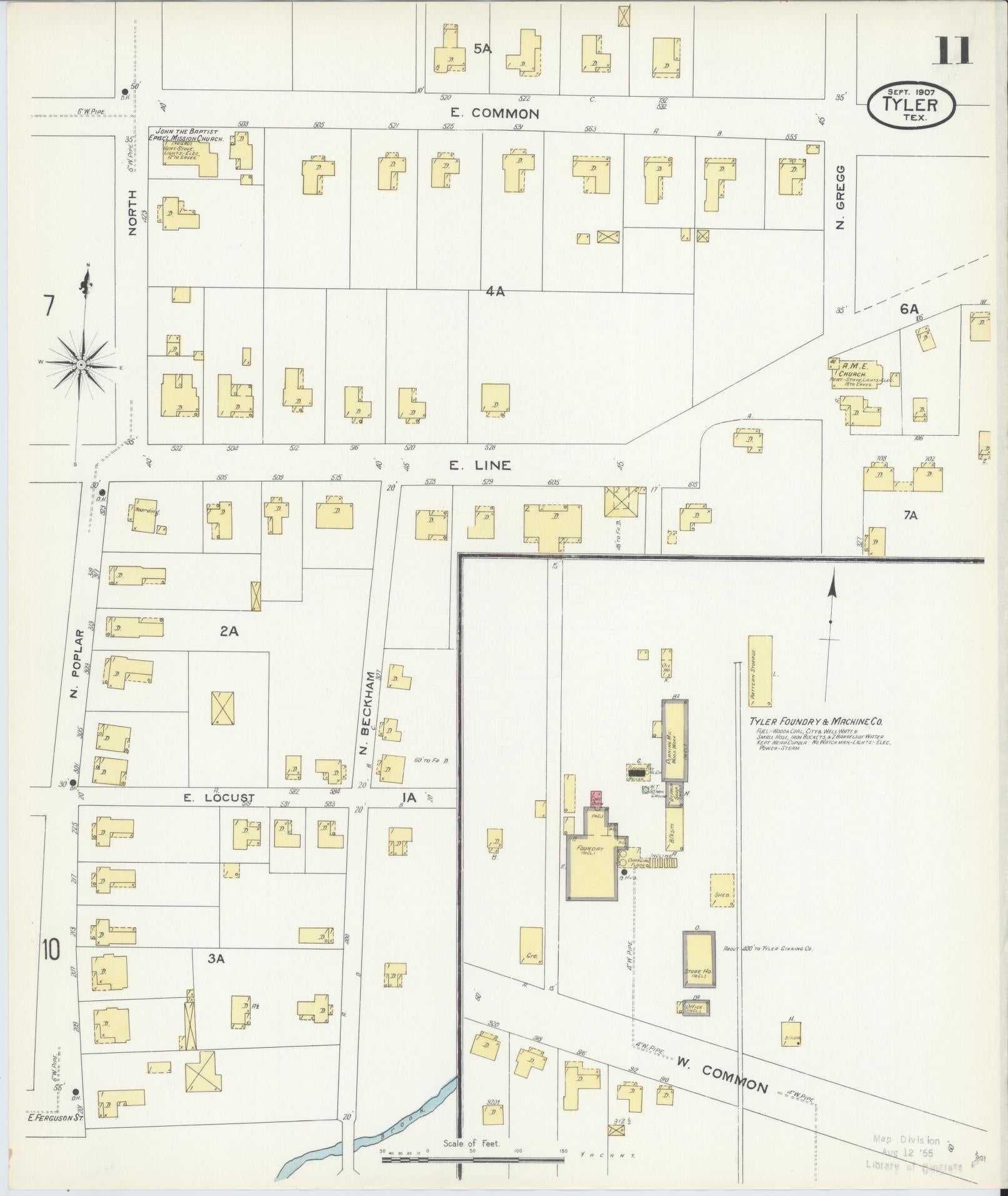 Sanborn Fire Insurance Map from Tyler, Smith County, Texas (1907), Sheet #0011 - Complete Map Set gallery image, historic Sanborn map, vintage wall art, Texas Texas
