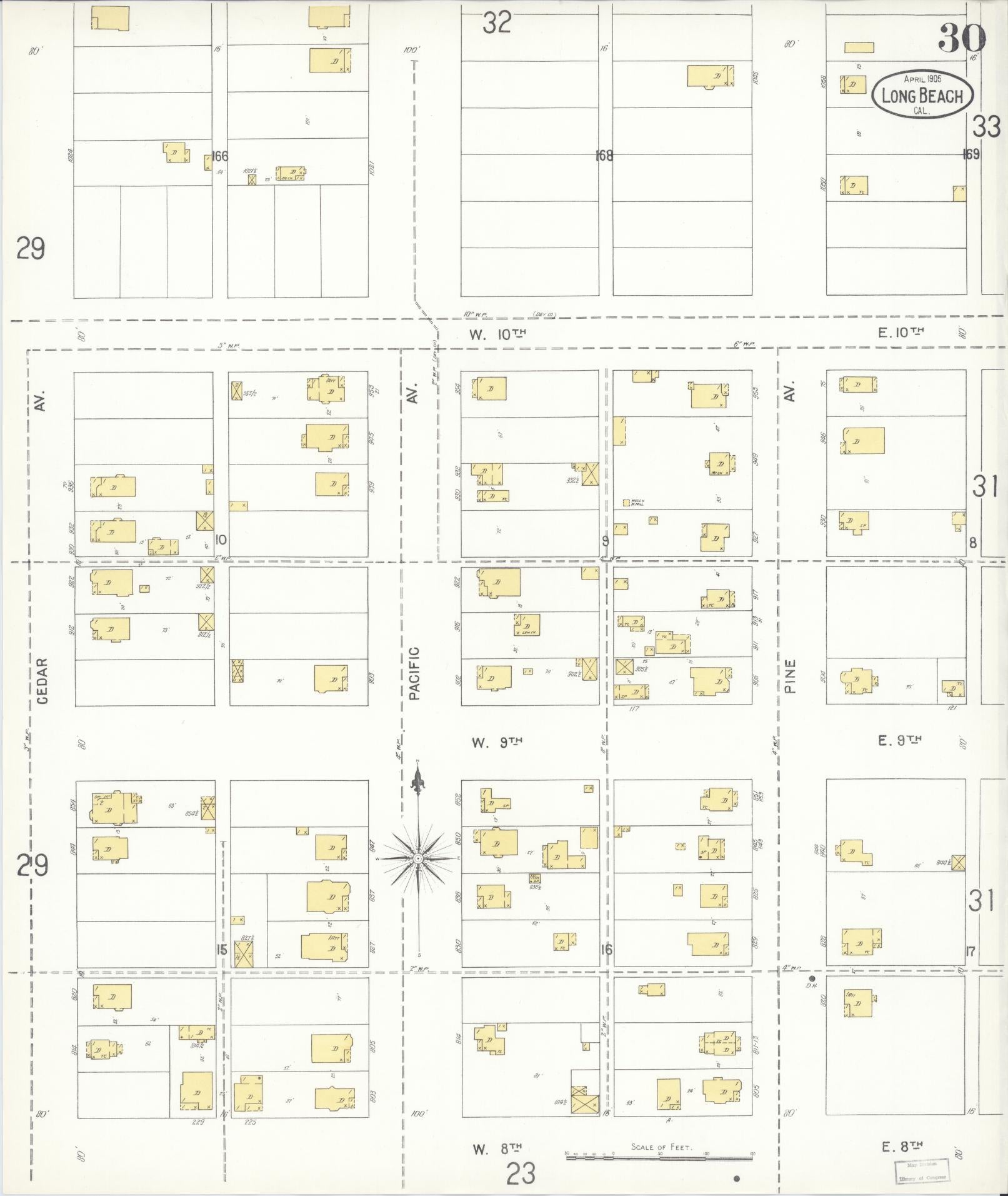 Sanborn Fire Insurance Map from Long Beach, Los Angeles County, California (1905), Sheet #0030 - Complete Map Set gallery image, historic Sanborn map, vintage wall art, California California