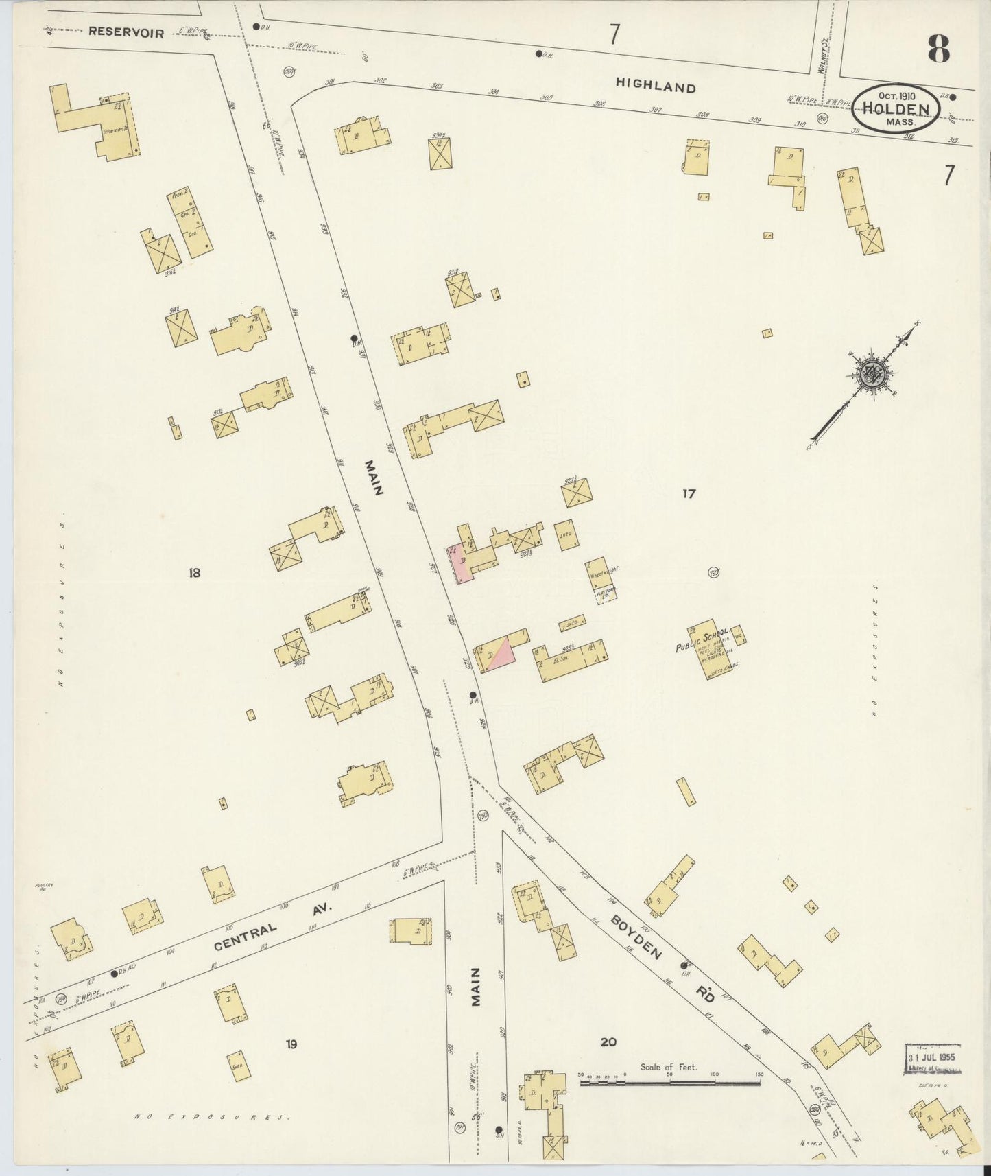 Sanborn Fire Insurance Map from Holden, Worcester County, Massachusetts (1910), Sheet #0008 - Complete Map Set gallery image, historic Sanborn map, vintage wall art, Massachusetts Massachusetts