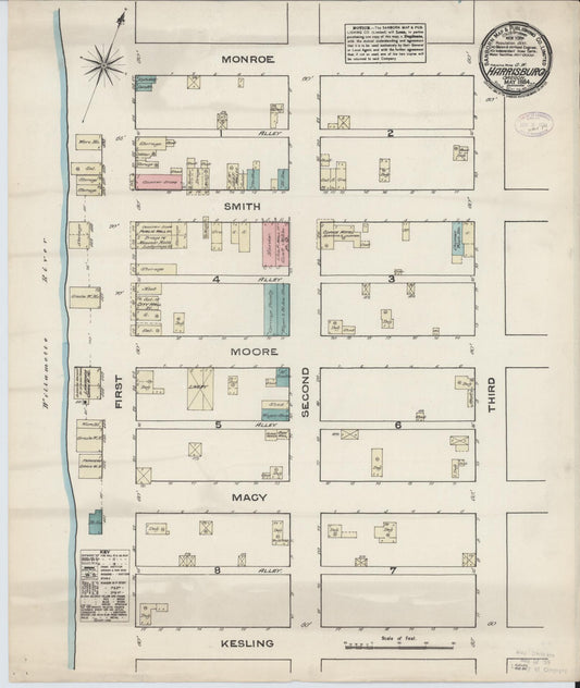 Sanborn Fire Insurance Map from Harrisburg, Linn County, Oregon (1884), Sheet #0001 - Historic Sanborn Fire Insurance Map Print, vintage old map wall art, antique decor, genealogy gift, Oregon Oregon map