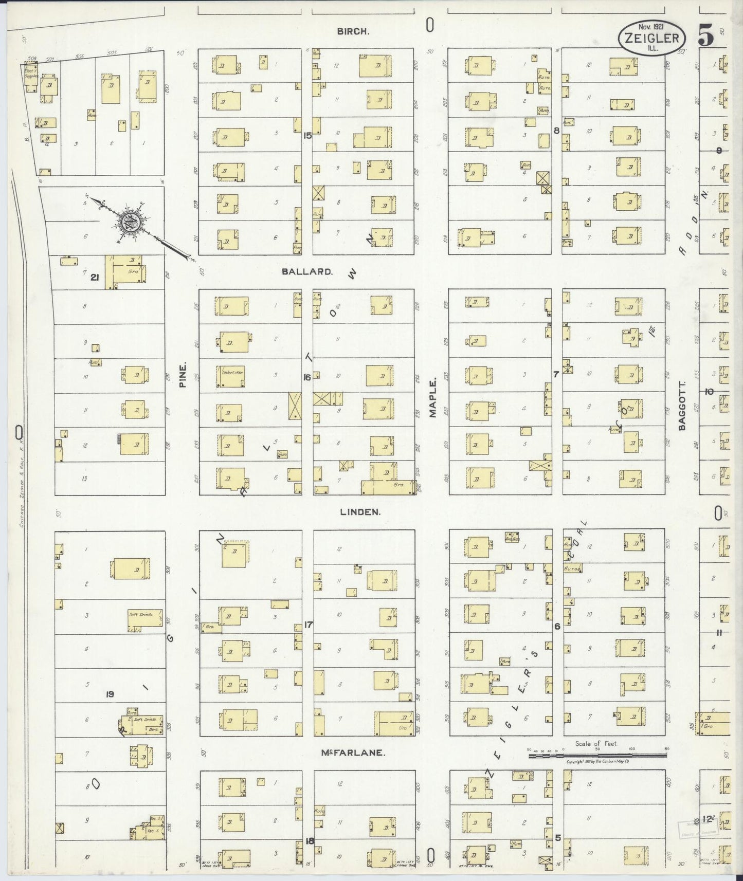 Sanborn Fire Insurance Map from Zeigler, Franklin County, Illinois (1921), Sheet #0005 - Complete Map Set gallery image, historic Sanborn map, vintage wall art, Illinois Illinois