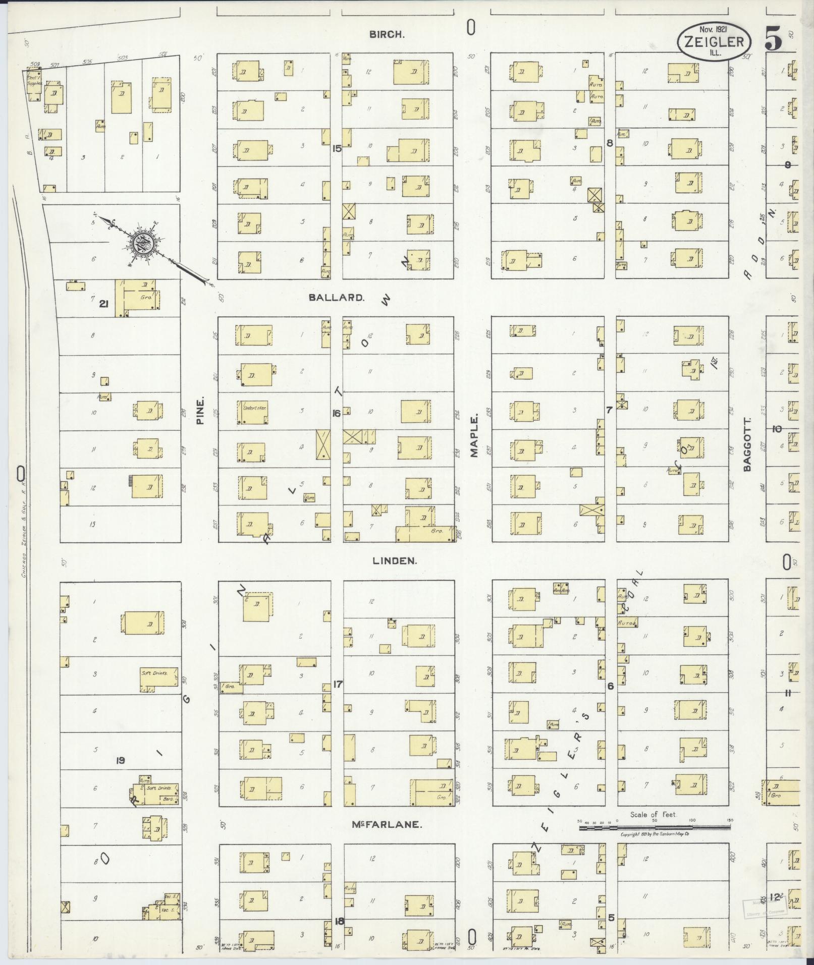 Sanborn Fire Insurance Map from Zeigler, Franklin County, Illinois (1921), Sheet #0005 - Complete Map Set gallery image, historic Sanborn map, vintage wall art, Illinois Illinois