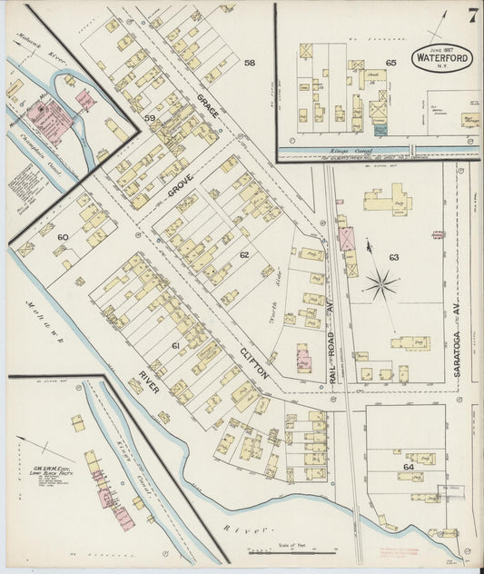 Sanborn Fire Insurance Map from Waterford, Saratoga County, New York (1887), Sheet #0007 - Historic Sanborn Fire Insurance Map Print, vintage old map wall art, antique decor, genealogy gift, New York New York map