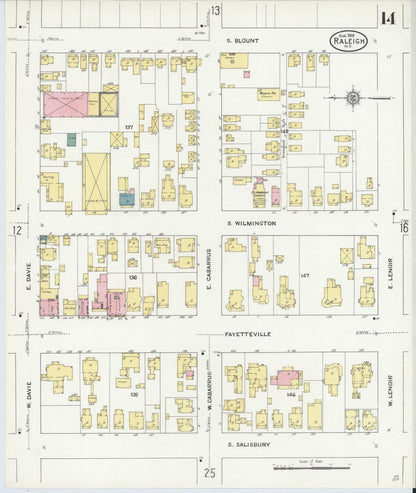 Sanborn Fire Insurance Map from Raleigh, Wake County, North Carolina (1909), Sheet #0014 - Complete Map Set gallery image, historic Sanborn map, vintage wall art, North Carolina North Carolina