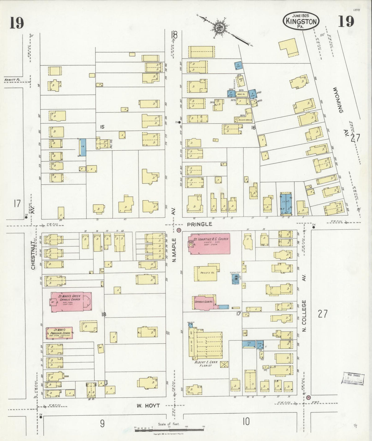 Sanborn Fire Insurance Map from Kingston, Luzerne County, Pennsylvania (1925), Sheet #0019 - Historic Sanborn Fire Insurance Map Print, vintage old map wall art, antique decor, genealogy gift, Pennsylvania Pennsylvania map