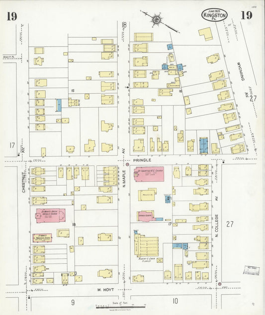 Sanborn Fire Insurance Map from Kingston, Luzerne County, Pennsylvania (1925), Sheet #0019 - Historic Sanborn Fire Insurance Map Print, vintage old map wall art, antique decor, genealogy gift, Pennsylvania Pennsylvania map