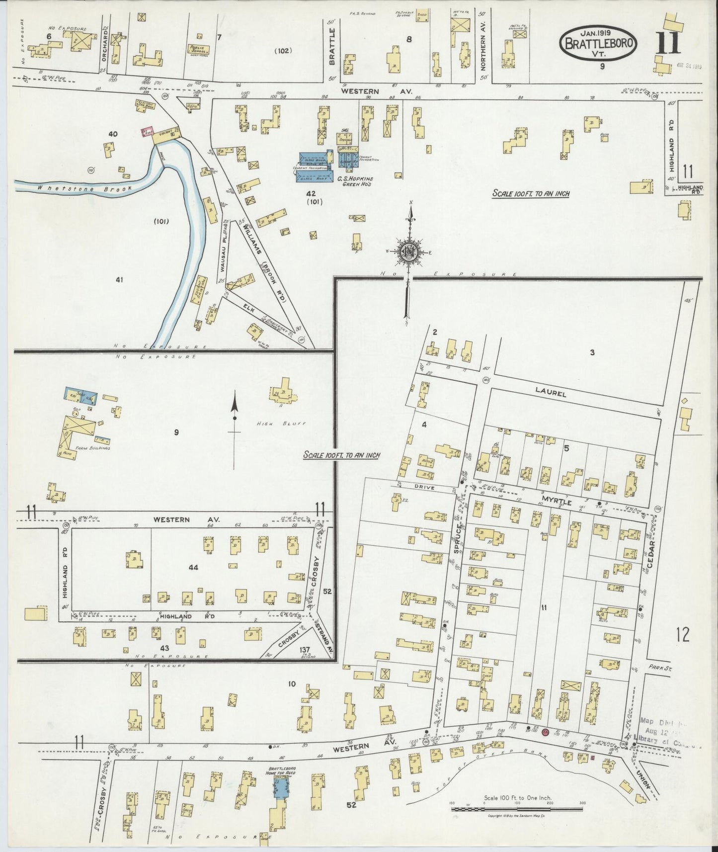 Sanborn Fire Insurance Map from Brattleboro, Windham County, Vermont (1919), Sheet #0011 - Complete Map Set gallery image, historic Sanborn map, vintage wall art, Vermont Vermont