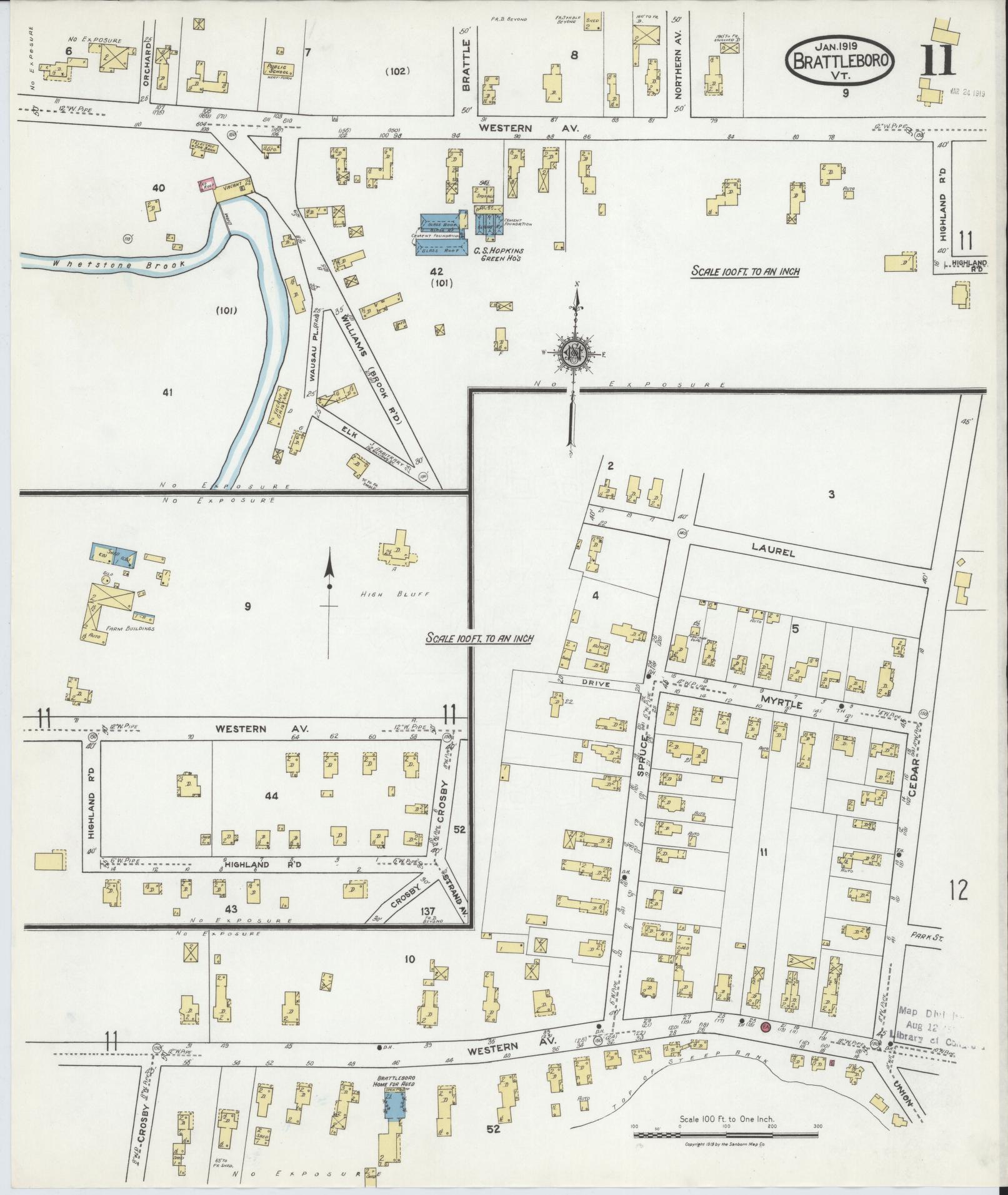 Sanborn Fire Insurance Map from Brattleboro, Windham County, Vermont (1919), Sheet #0011 - Complete Map Set gallery image, historic Sanborn map, vintage wall art, Vermont Vermont