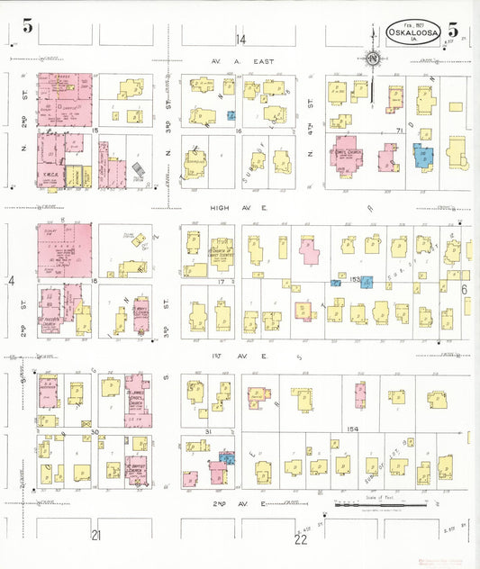 Sanborn Fire Insurance Map from Oskaloosa, Mahaska County, Iowa (1927), Sheet #0005 - Historic Sanborn Fire Insurance Map Print, vintage old map wall art