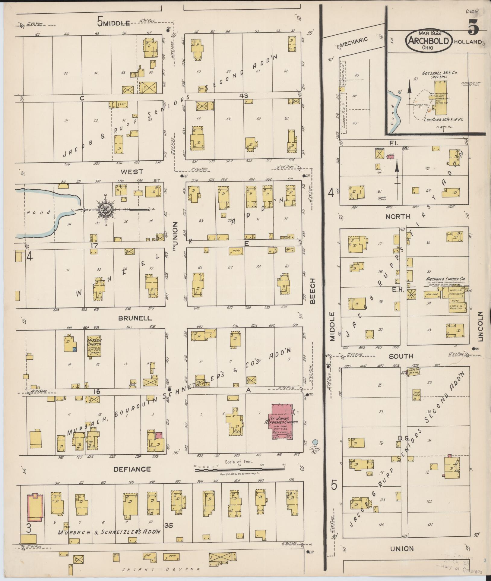 Sanborn Fire Insurance Map from Archbold, Fulton County, Ohio (1922), Sheet #0005 - Historic Sanborn Fire Insurance Map Print, vintage old map wall art, antique decor, genealogy gift, Ohio Ohio map