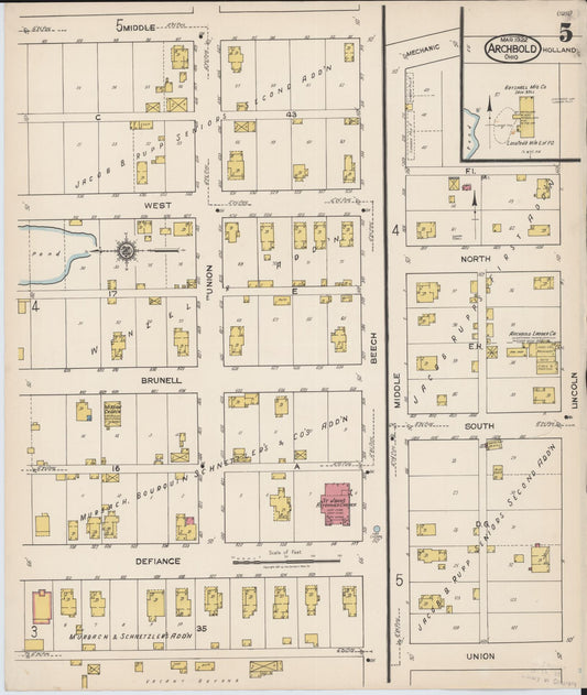Sanborn Fire Insurance Map from Archbold, Fulton County, Ohio (1922), Sheet #0005 - Historic Sanborn Fire Insurance Map Print, vintage old map wall art, antique decor, genealogy gift, Ohio Ohio map