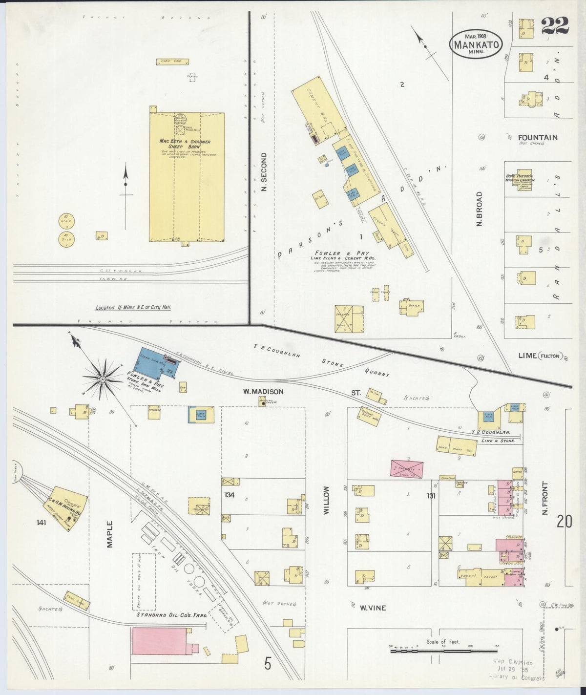 Sanborn Fire Insurance Map from Mankato, Blue Earth County, Minnesota (1908), Sheet #0022 - Complete Map Set gallery image, historic Sanborn map, vintage wall art, Minnesota Minnesota