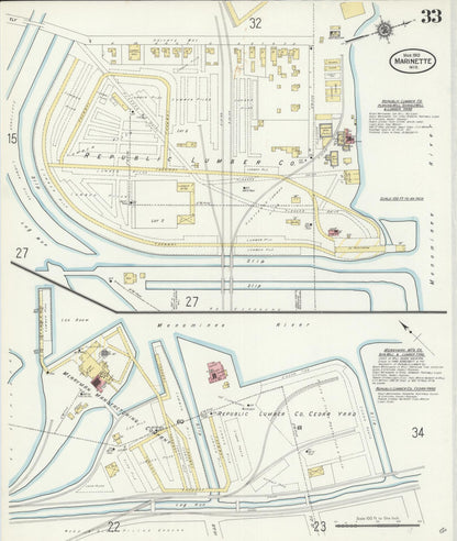 Sanborn Fire Insurance Map from Marinette, Marinette County, Wisconsin (1910), Sheet #0033 - Complete Map Set gallery image, historic Sanborn map, vintage wall art, Wisconsin Wisconsin