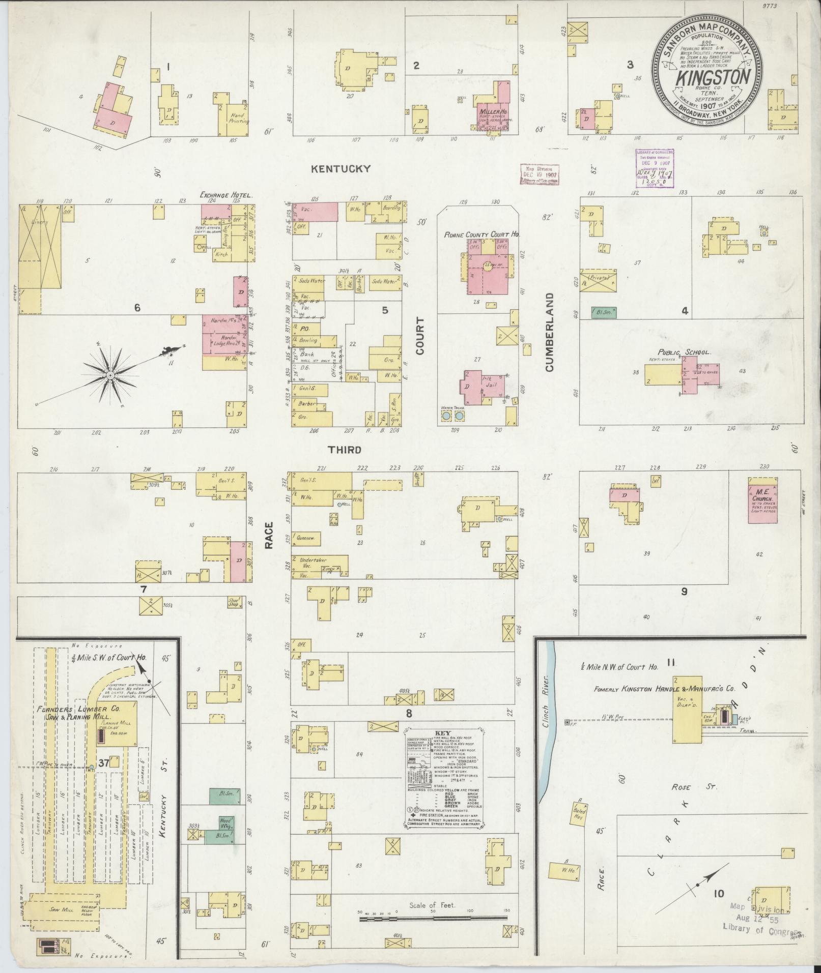 Sanborn Fire Insurance Map from Kingston, Roane County, Tennessee. (1907) – Historic Sanborn Fire Insurance Map Print