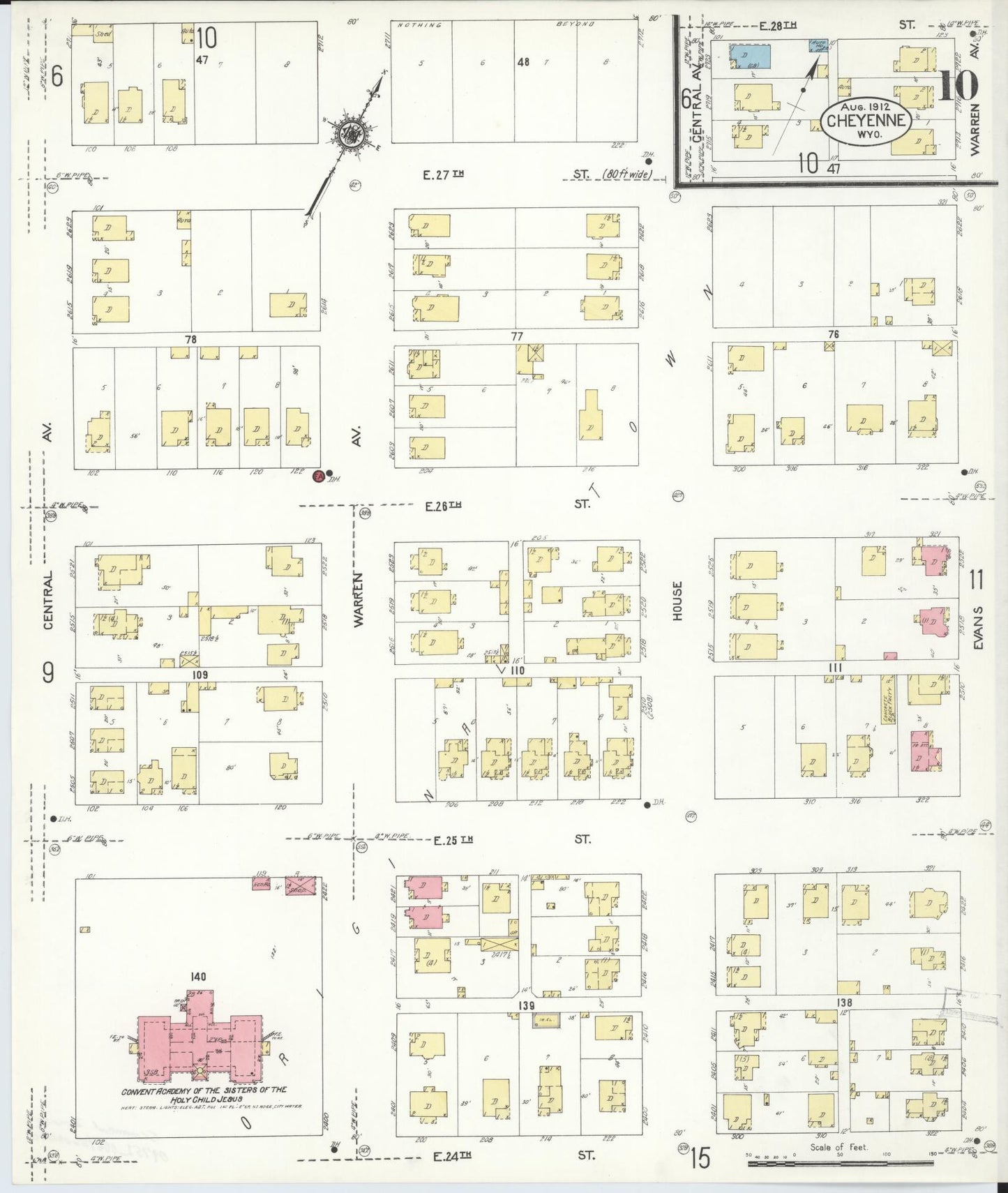 Sanborn Fire Insurance Map from Cheyenne, Laramie County, Wyoming (1912), Sheet #0010 - Complete Map Set gallery image, historic Sanborn map, vintage wall art, Wyoming Wyoming