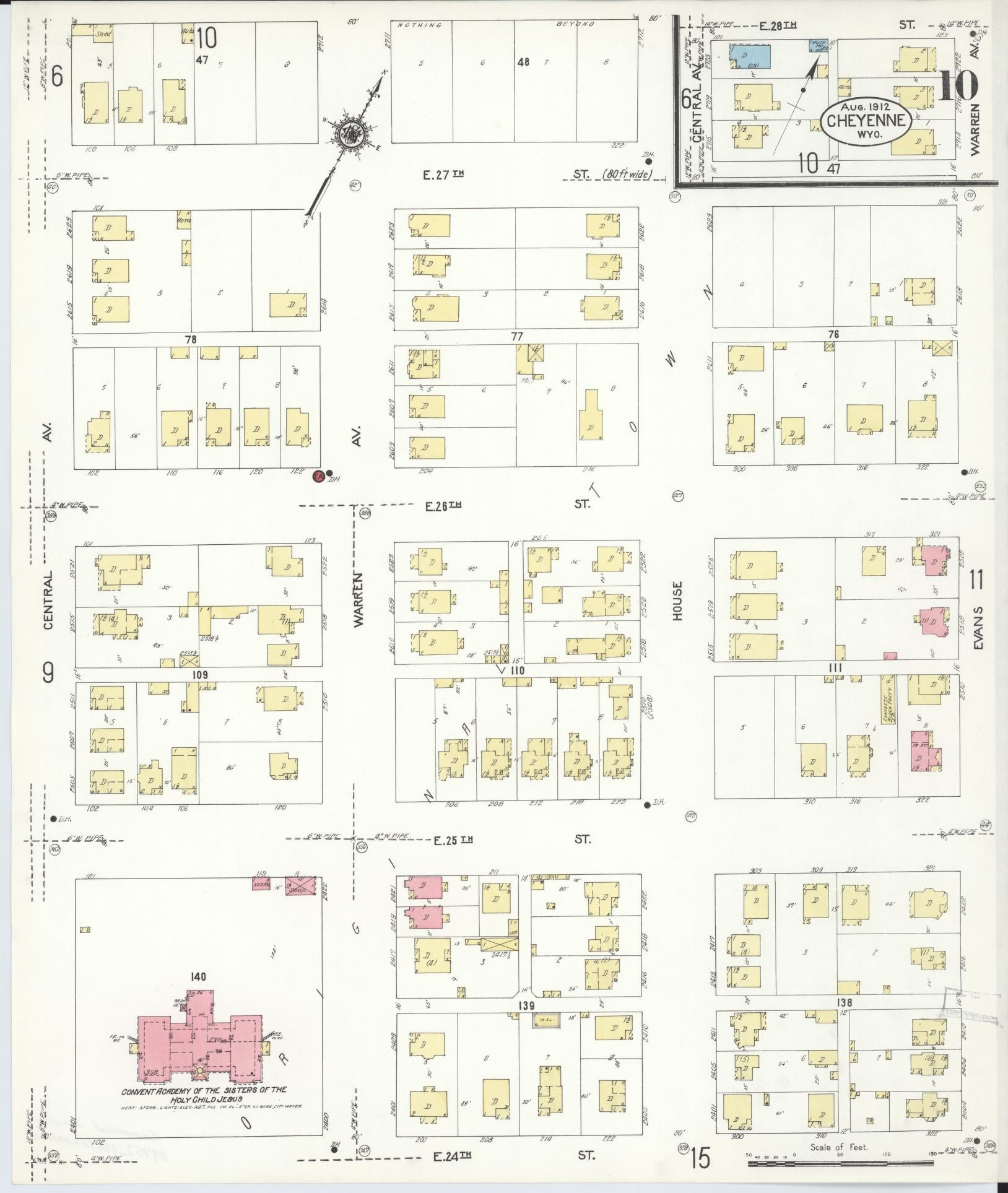 Sanborn Fire Insurance Map from Cheyenne, Laramie County, Wyoming (1912), Sheet #0010 - Complete Map Set gallery image, historic Sanborn map, vintage wall art, Wyoming Wyoming