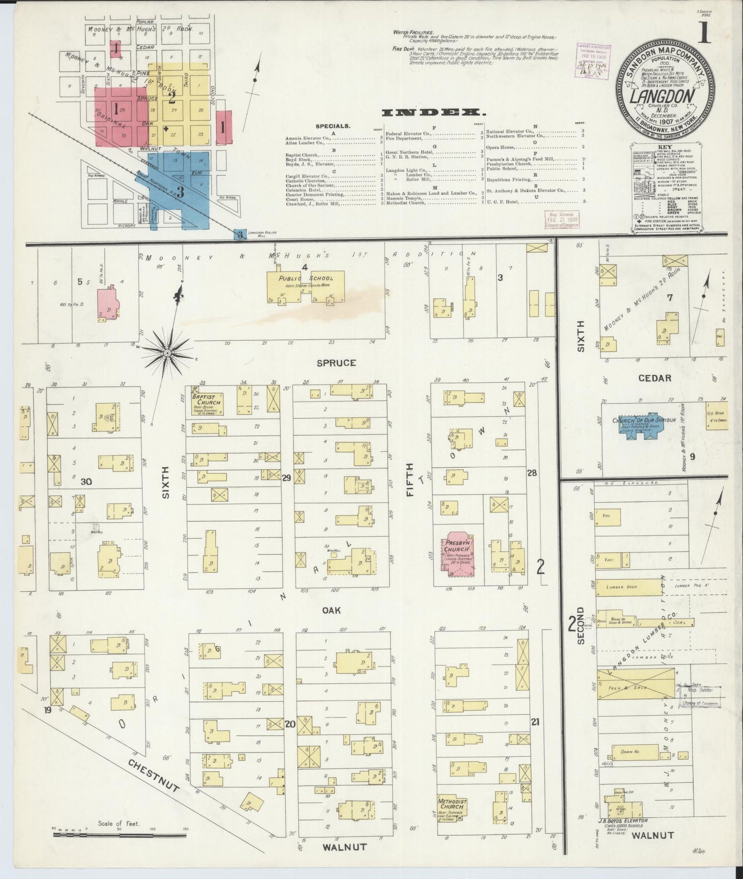 Sanborn Fire Insurance Map from Langdon, Cavalier County, North Dakota (1907), Sheet #0001 - Complete Map Set gallery image, historic Sanborn map, vintage wall art, North Dakota North Dakota