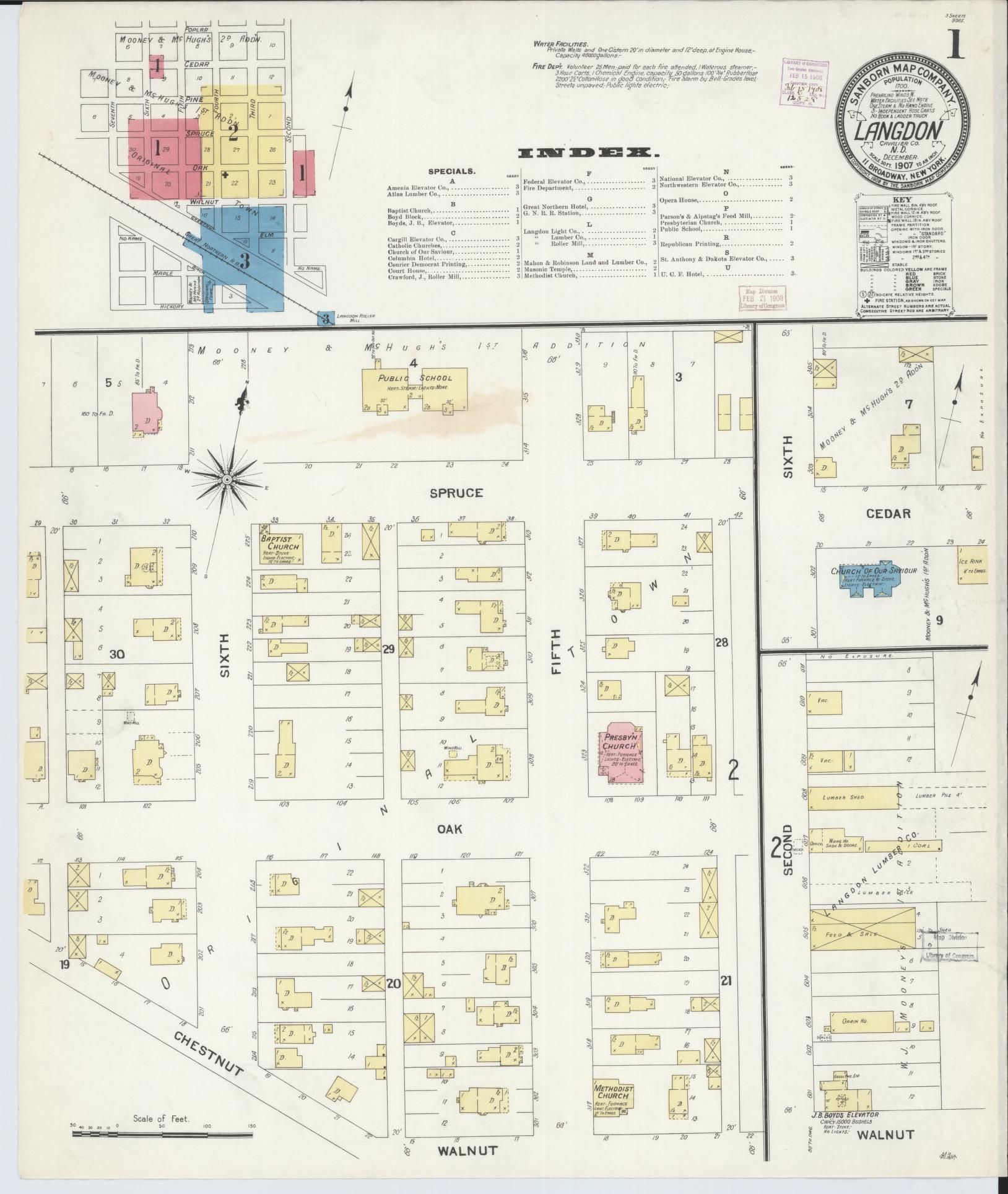 Sanborn Fire Insurance Map from Langdon, Cavalier County, North Dakota (1907), Sheet #0001 - Complete Map Set gallery image, historic Sanborn map, vintage wall art, North Dakota North Dakota