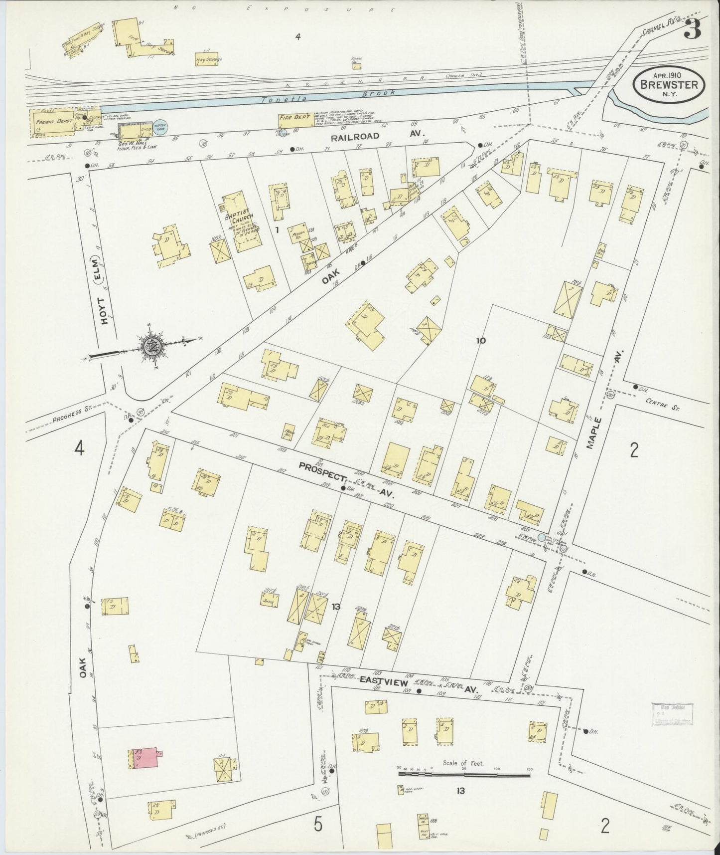 Sanborn Fire Insurance Map from Brewster, Putnam County, New York (1910), Sheet #0003 - Complete Map Set gallery image, historic Sanborn map, vintage wall art, New York New York