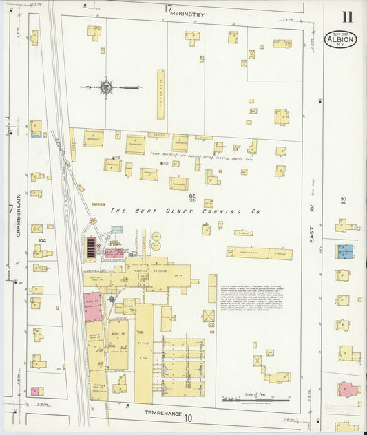 Sanborn Fire Insurance Map from Albion, Orleans County, New York (1917), Sheet #0011 - Historic Sanborn Fire Insurance Map Print, vintage old map wall art, antique decor, genealogy gift, New York New York map